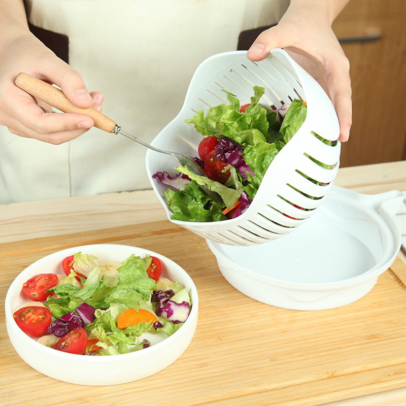Salad cutter, cut bowls, slice vegetables, slice fruits, salad divider, cut blocks, cutter - a magic tool details Picture