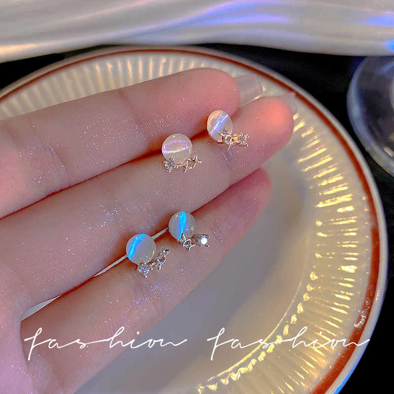 S925 Silver Needle earrings wholesale cat's eye stone small star stud earrings for women, small texture, simple and versatile Japanese and Korean style earrings full figure