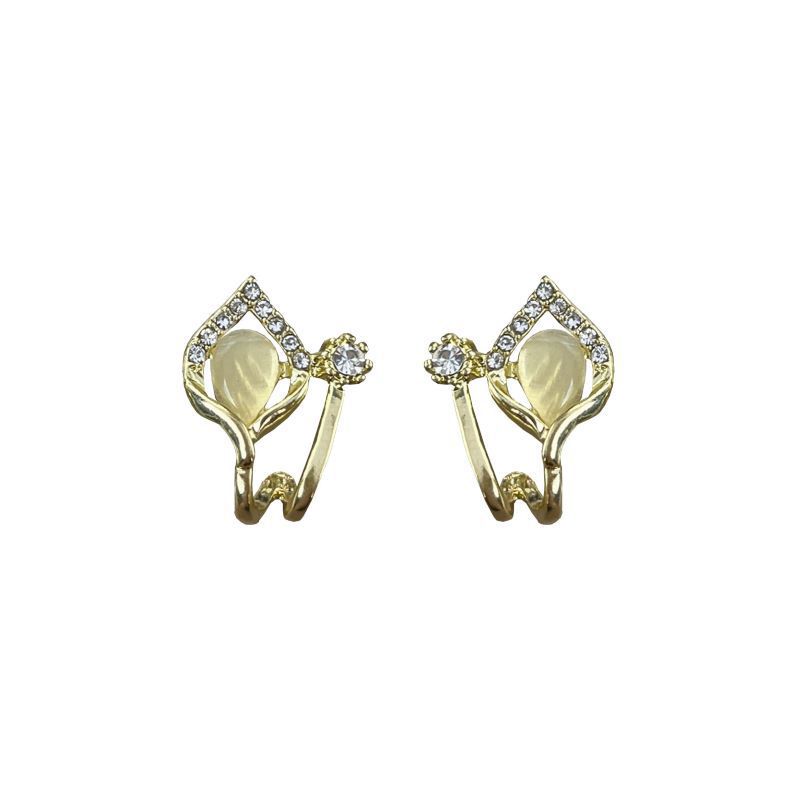 S925 Silver needle hollowed-out cat's eye stone diamond-encrusted stud earrings, new trendy and simple style silver needle earrings, small and exquisite earrings Item Picture