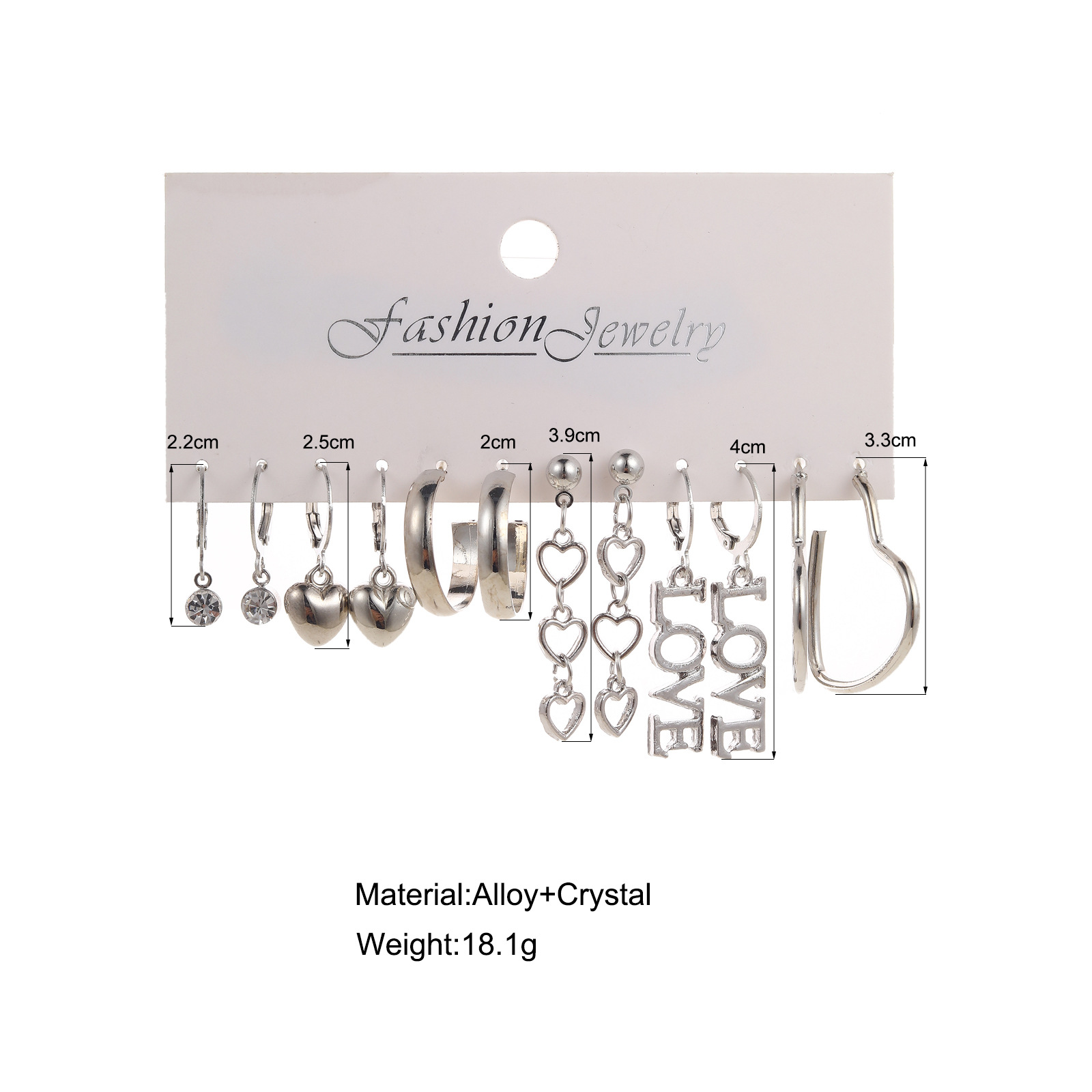 Wholesale of new cross-border silver heart-shaped earrings, creative and simple English letter "love" earring set of 6 pieces details Picture