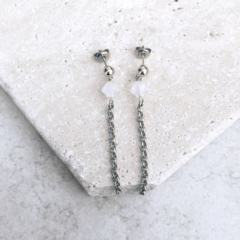 New cross-border minimalist earrings, opal crystal earrings, European and American tassel earrings and stud earrings details Picture