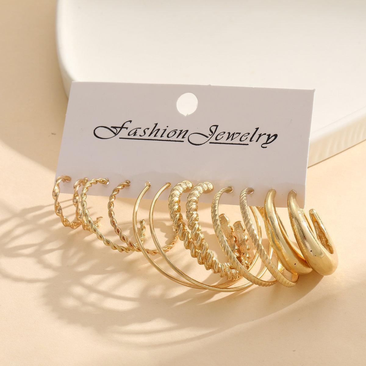 European and American style alloy ear rims, square geometric earrings, retro classic earrings, Hepburn style earring set of 6 pieces Specification drawing
