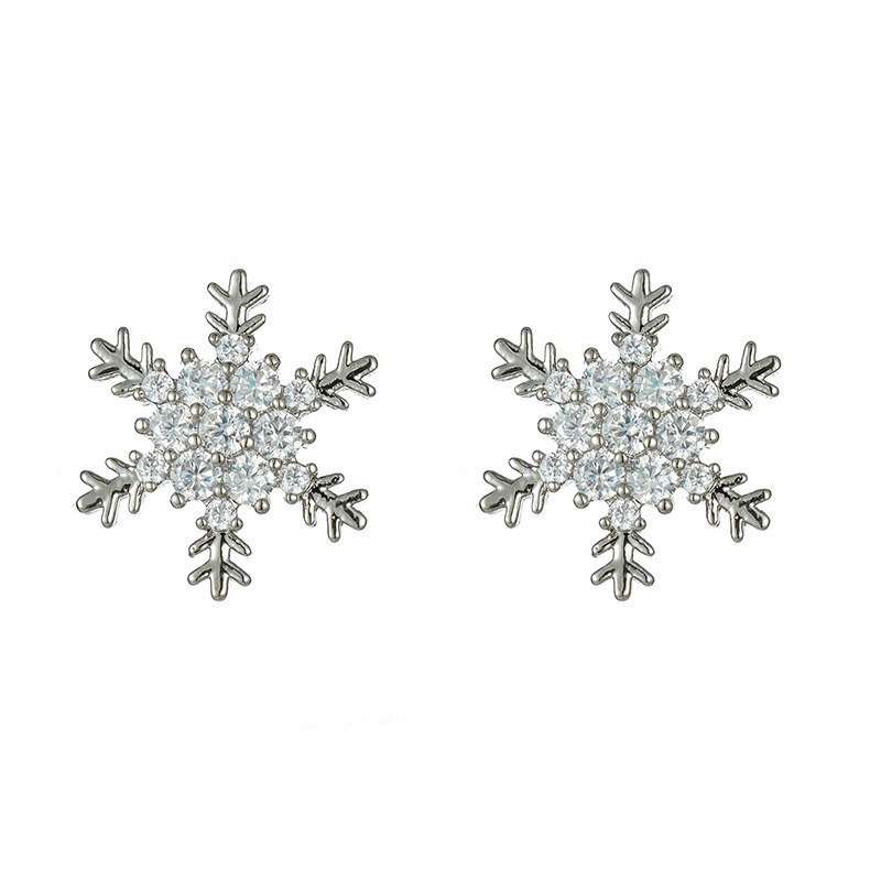 S925 Silver Needle, fresh and versatile, elegant snowflake stud earrings, Korean diamond-encrusted earrings, simple and elegant ice and snow earrings Item Picture