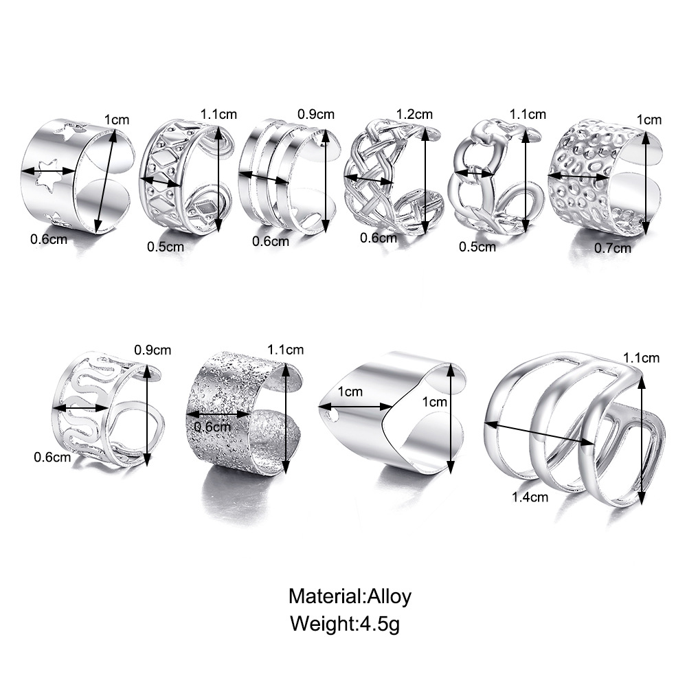 A 10-piece set of high-end and niche female personalized golden hollowed-out C-shaped ear clips without ear piercings, a new cross-border style details Picture