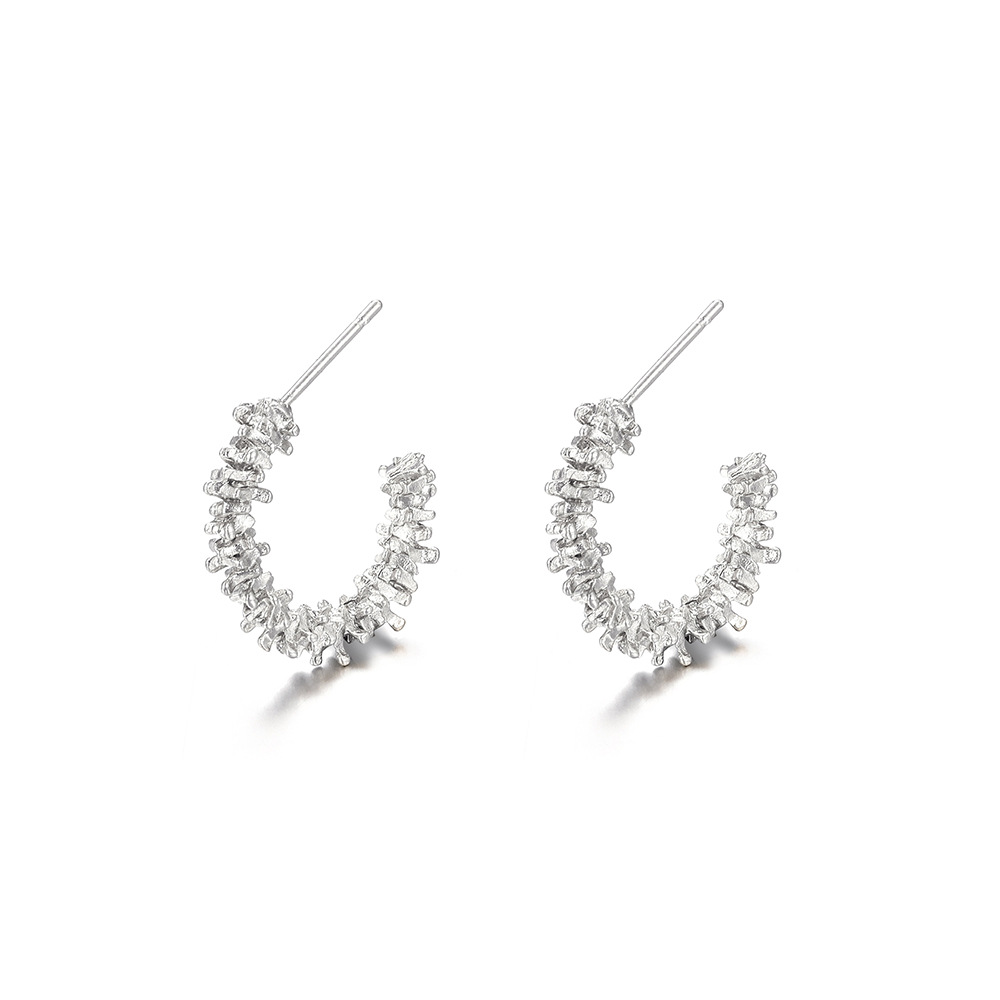 New cross-border independent station, sparkling and personalized C-shaped ear rings, high-end women's silver earrings in a few pairs Item Picture