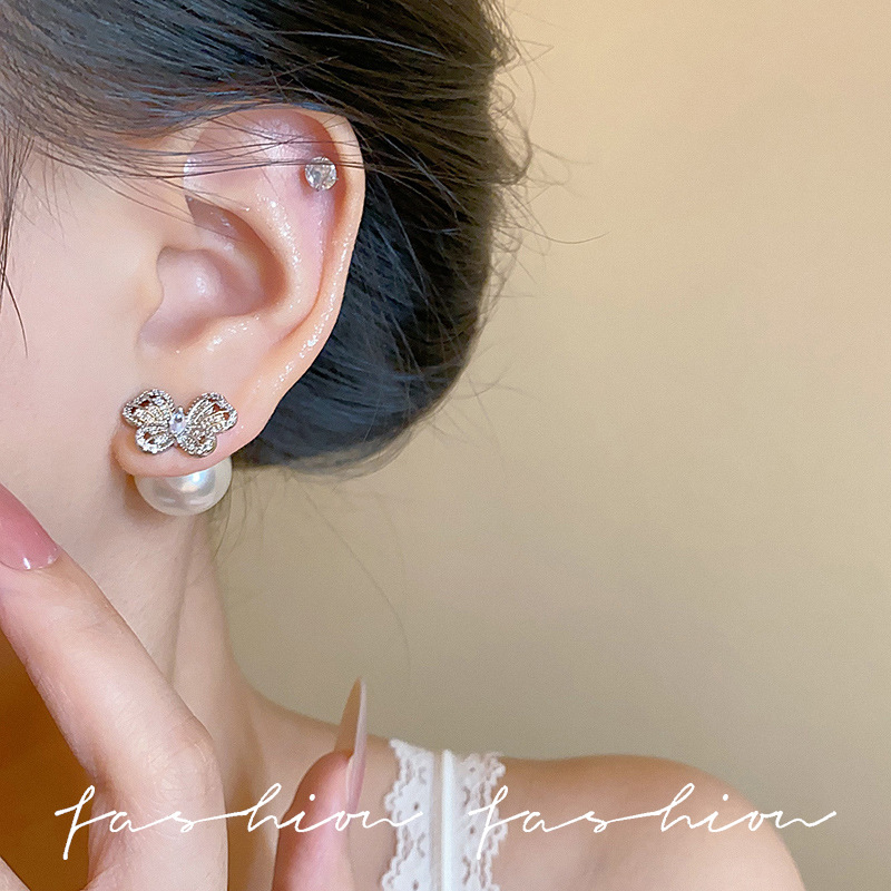 The silver exquisite hollowed-out butterfly stud earrings exude a sense of light luxury and high-end elegance. The dual-wear earrings are unique and niche earrings Specification drawing