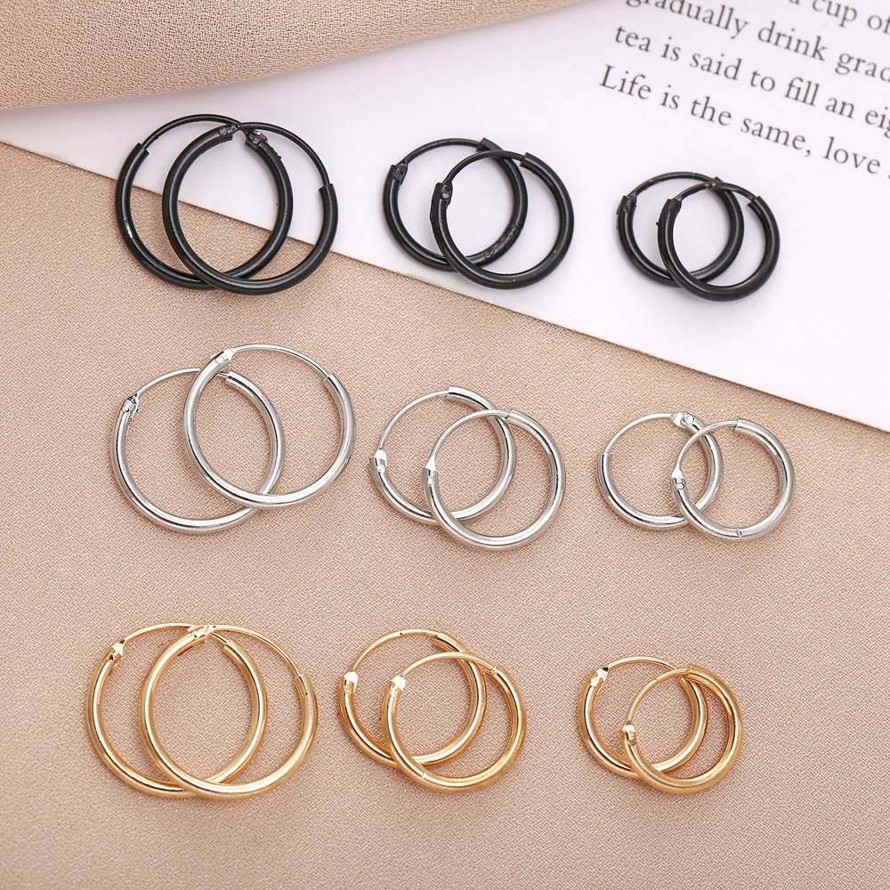 Han Zhishang Cross-border Fashion Simple round metal small earrings Creative punk personality hip-hop ear rings details Picture