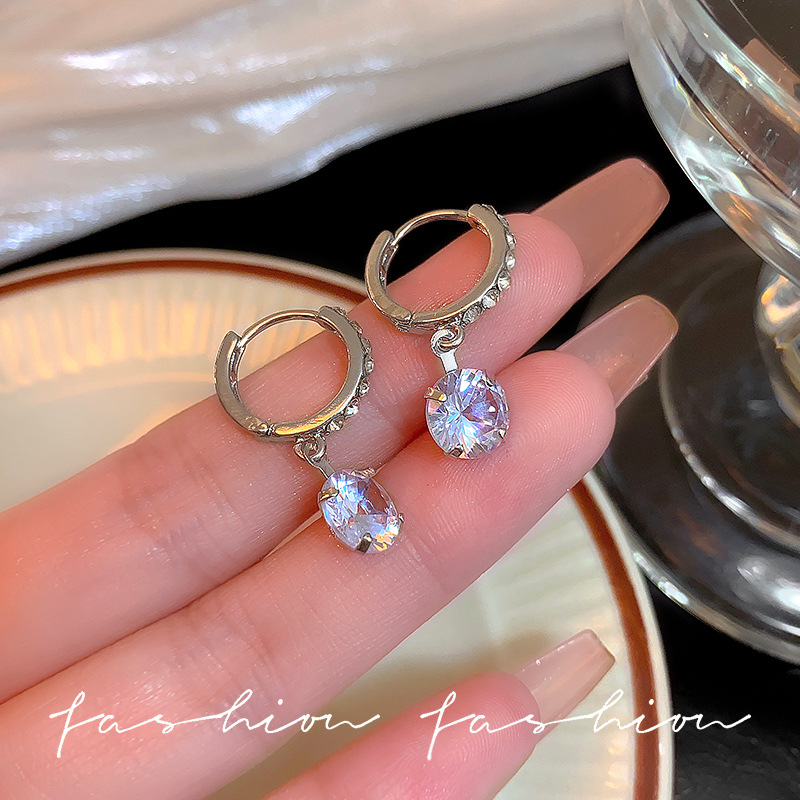 Korean version exquisite small diamond ear loops, silver needle small ball dynamic earrings, women's simple and elegant super shiny ear buckle earrings wholesale Specification drawing