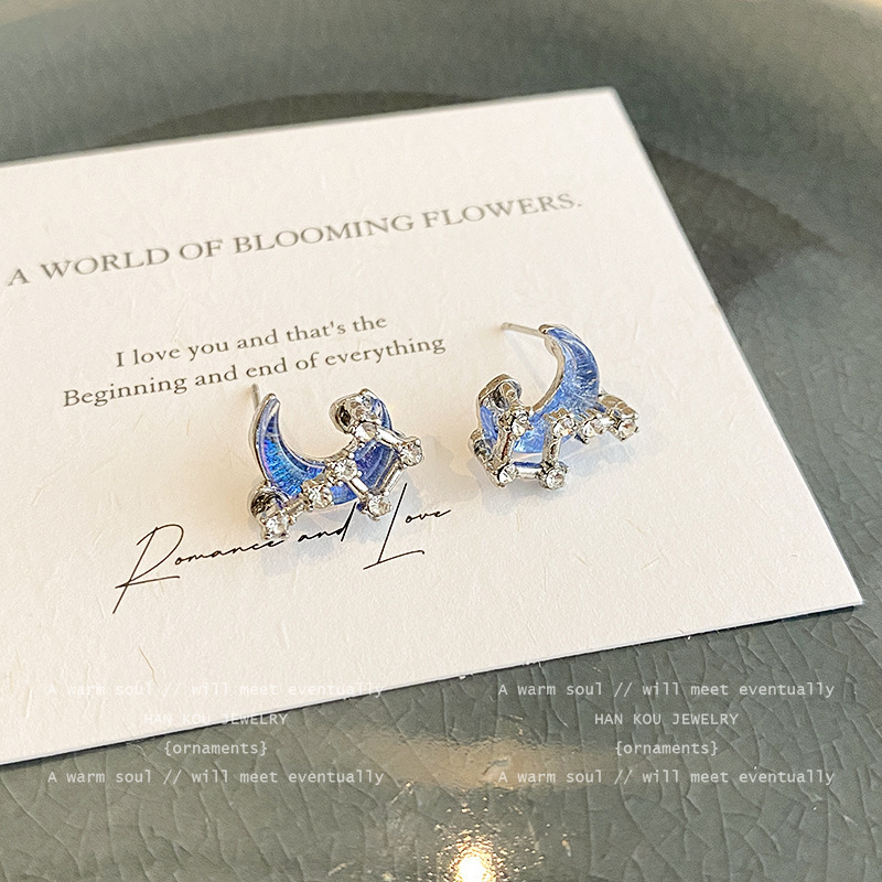 Super ethereal and clear blue moon stud earrings for women's Instagram niche, dreamy and versatile design earrings. New zircon earrings are trendy Application Scenario