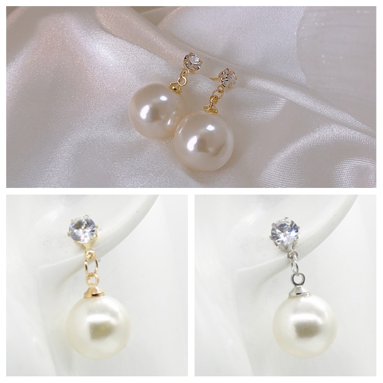 S925 Silver needle sweet pearl stud earrings, Korean style zircon earrings, French retro and elegant short earrings full figure