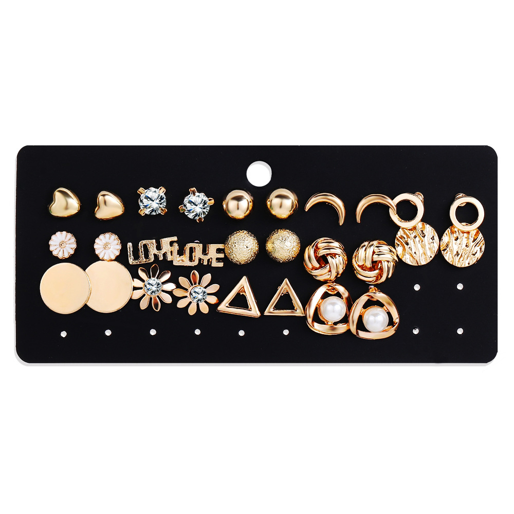 Wholesale of 14 pairs of creative and retro Daisy earrings featuring cross-border moon flowers and rhindiamond earrings from Europe and America Item Picture