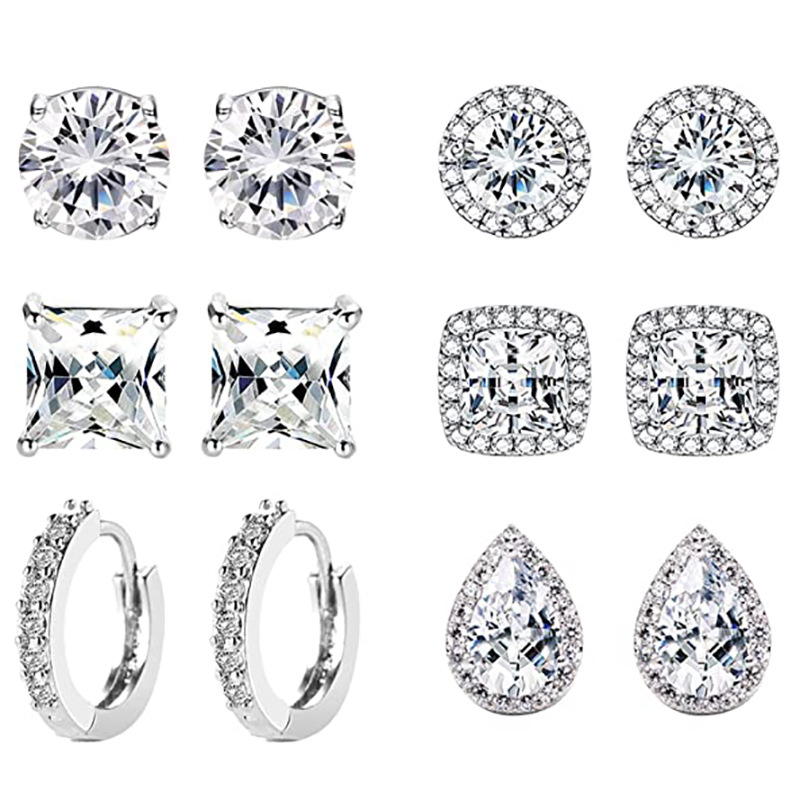 Amazon cross-border women's crystal zirconium stud earrings, creative, simple and elegant, full diamond teardrop-shaped four-prong stud earrings Item Picture