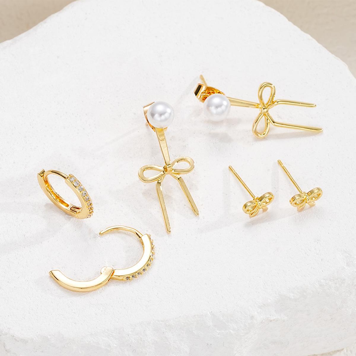 Amazon's best-selling cross-border earring set of 3 pieces, a popular pearl bow pearl earring in Europe and America Application Scenario