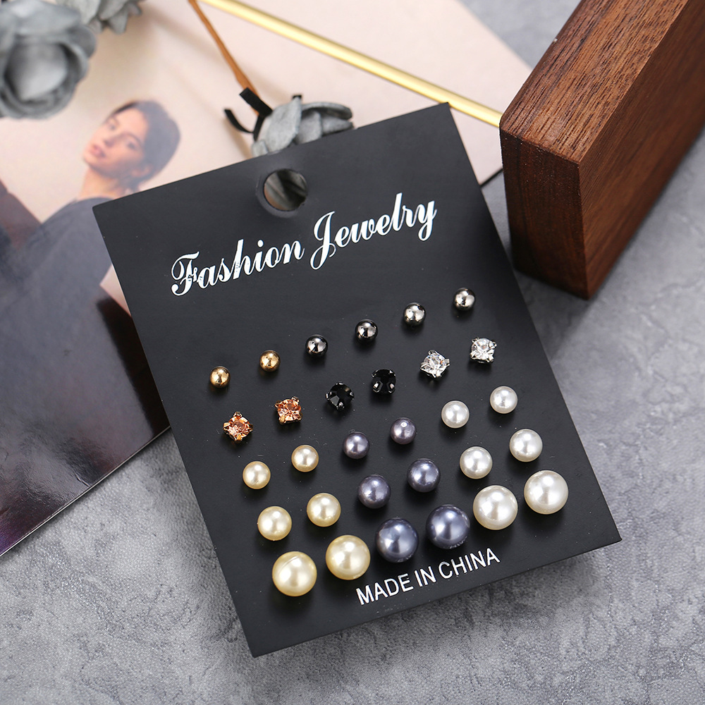 wish Creative and Simple artificial pearl dot diamond Stud earring set for women from Europe and America Specification drawing