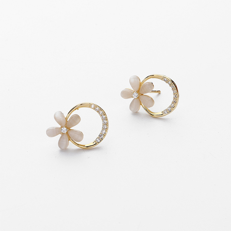 S925 Silver Needle Flower Circle cat's Eye Stud earrings, a simple Korean version of the Internet celebrity stud earrings, elegant, refreshing and versatile Specification drawing