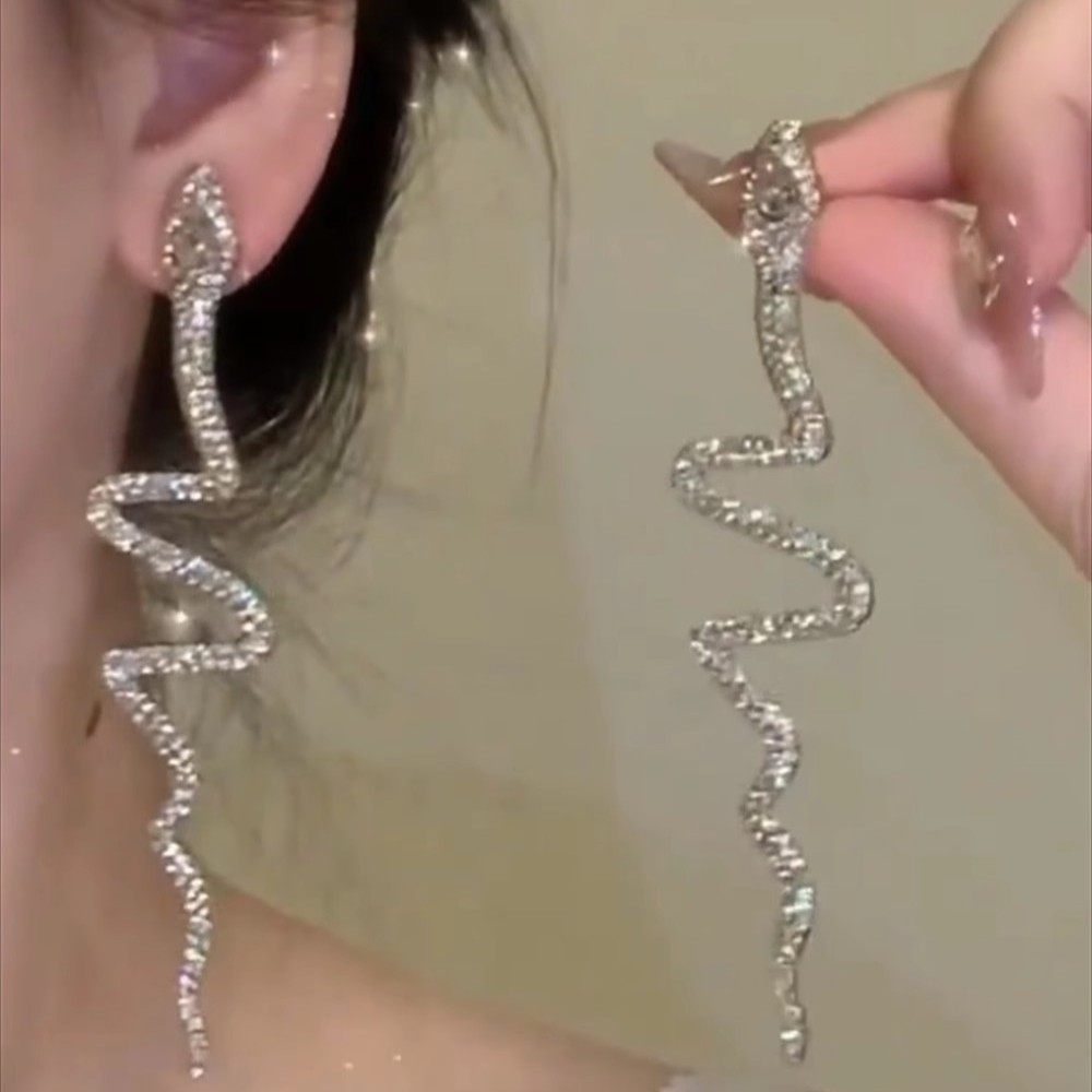 Copper micro-inlaid European and American cold style snake-shaped full diamond earrings for women, exaggerated personality, trendy and cool temperament, long and niche stud earrings Application Scenario