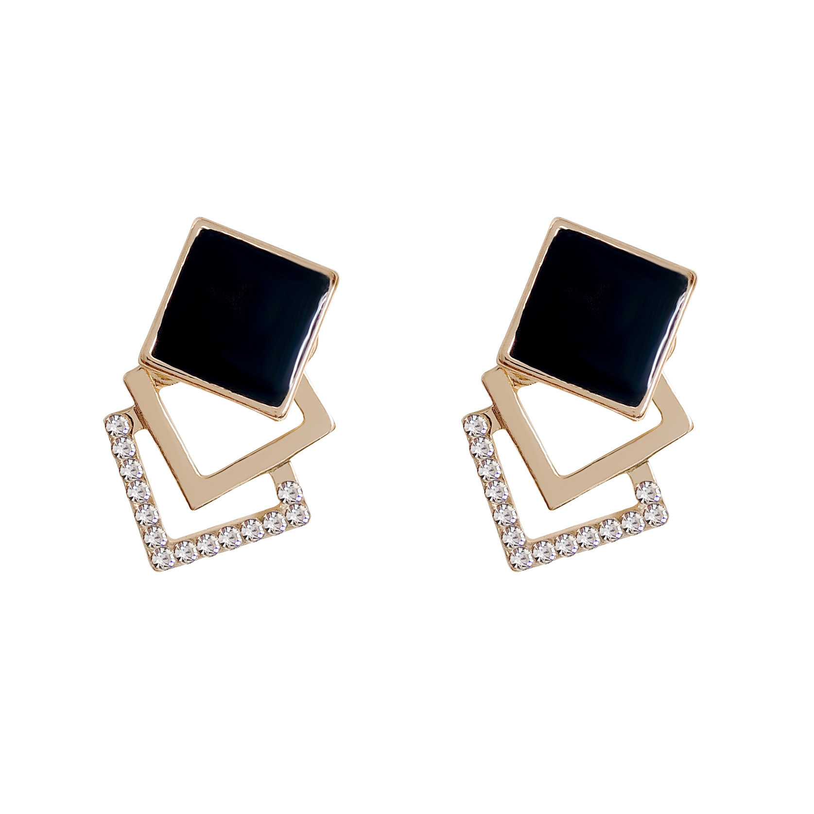 Small and stylish Japanese and Korean square oil-dropping stud earrings, a versatile and niche geometric design for women, S925 silver needle earrings Item Picture