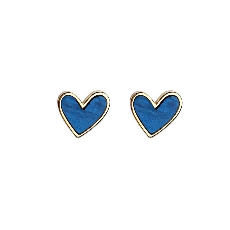 Small blue heart-shaped earrings, summer edition, with a unique design sense. 925 sterling silver needle stud earrings, simple earrings for women Item Picture