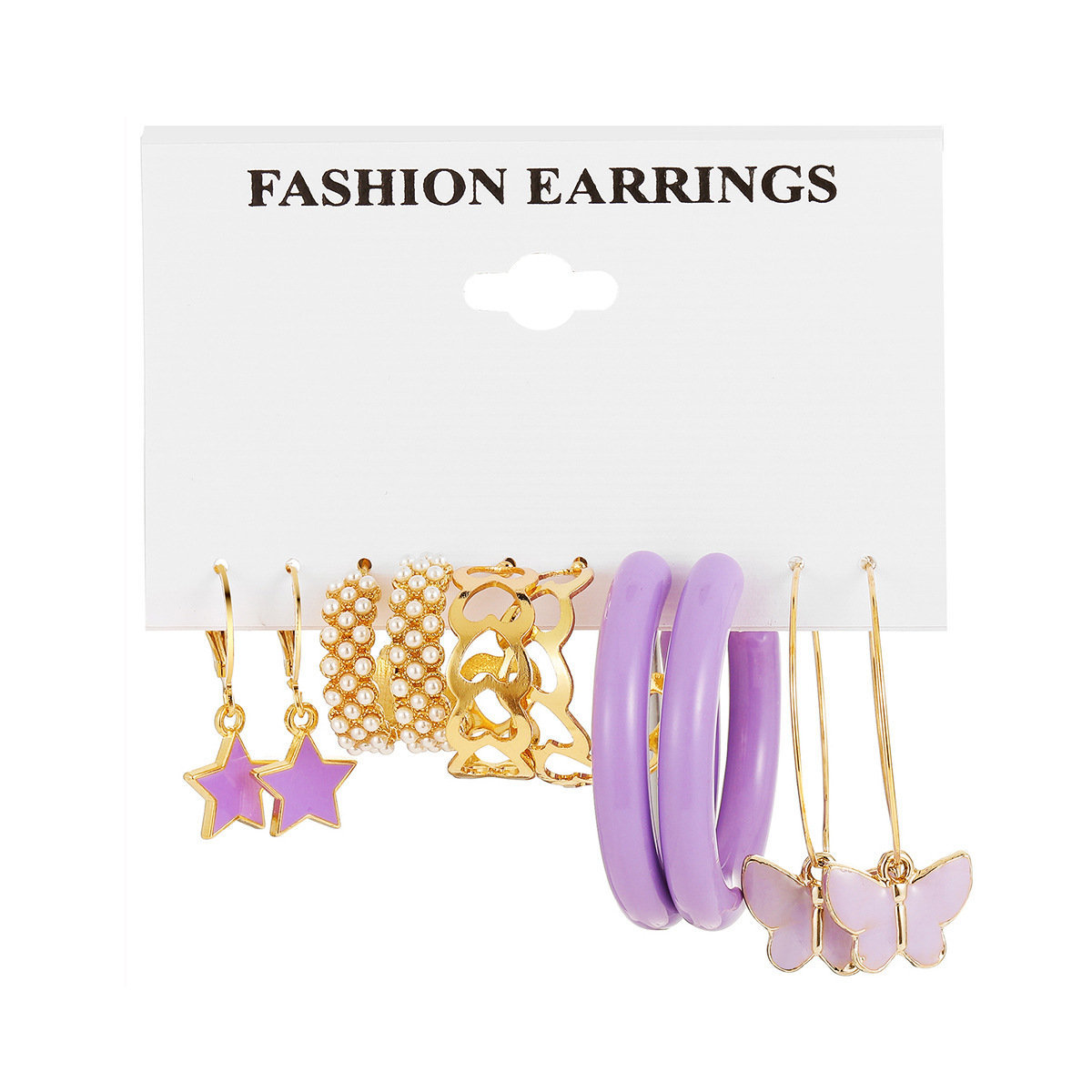 A 5-piece purple butterfly earring set for European and American export, with a retro style and a high-end look like pearl earrings Item Picture