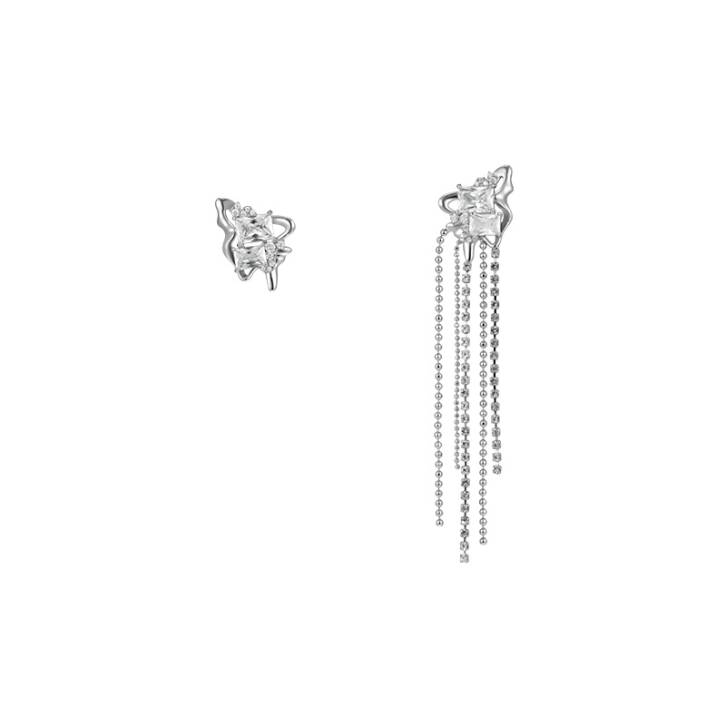 Long asymmetrical tassel stud earrings, Korean cold style light luxury individual temperament earrings, high-quality earrings wholesale Item Picture