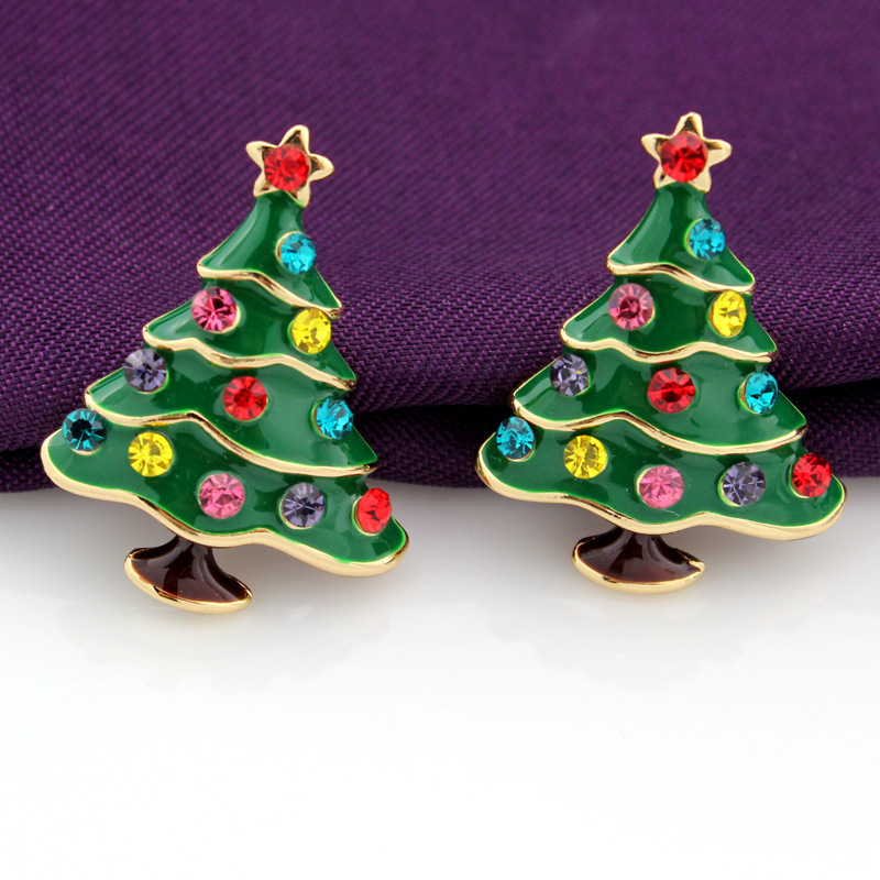 Cross-border jewelry, diamond-encrusted jewelry, Christmas stud earrings, women's earrings, multi-color fashionable European and American stud earrings details Picture