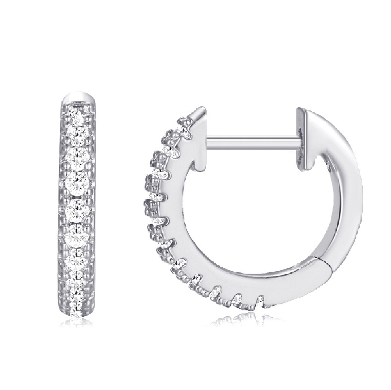 Hot-selling fashionable copper earrings in Europe and America, Amazon simple zirconium-set D-shaped ear loops, 18k gold-plated circular ear buckles, single-row diamonds Item Picture