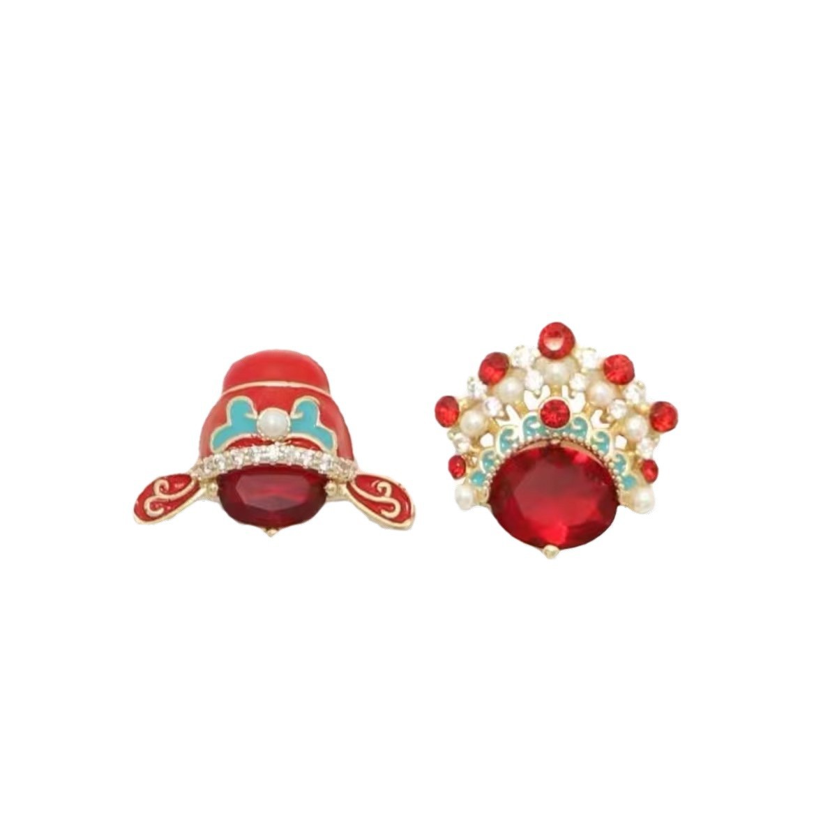 Chinese-style sword and horse actress facial makeup, national trend ear studs, women's fashionable, retro and festive earrings, niche design, asymmetrical earrings Item Picture