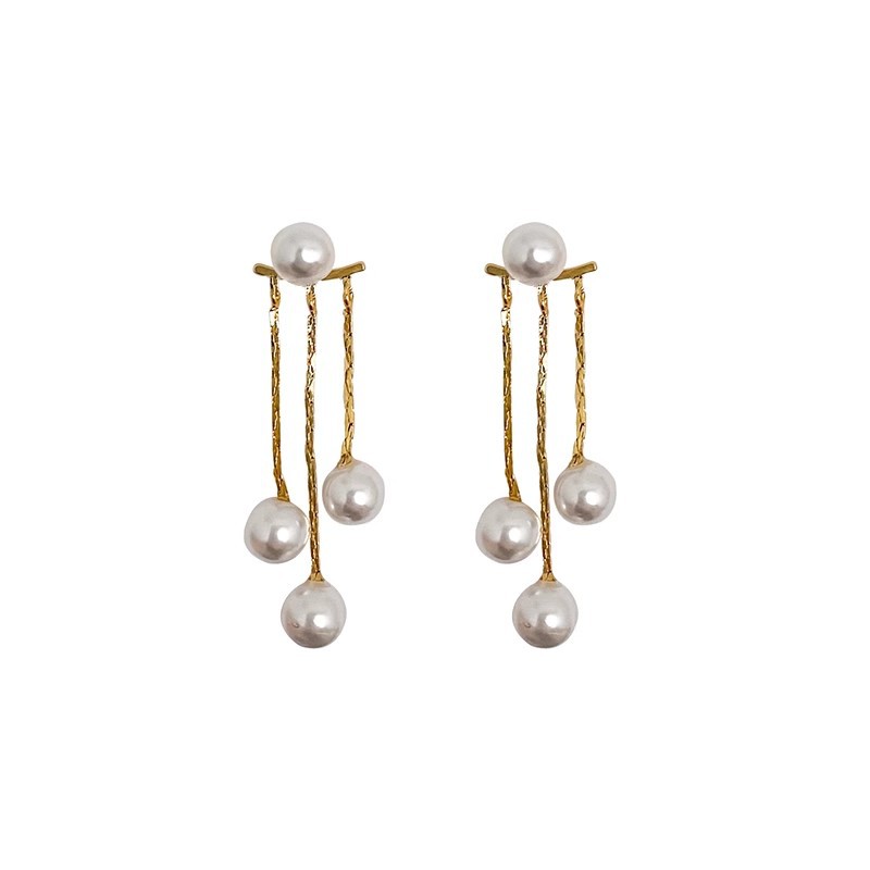 French high-end style long pearl tassel stud earrings, women's light luxury and fashionable style earrings, niche design, versatile earrings Item Picture