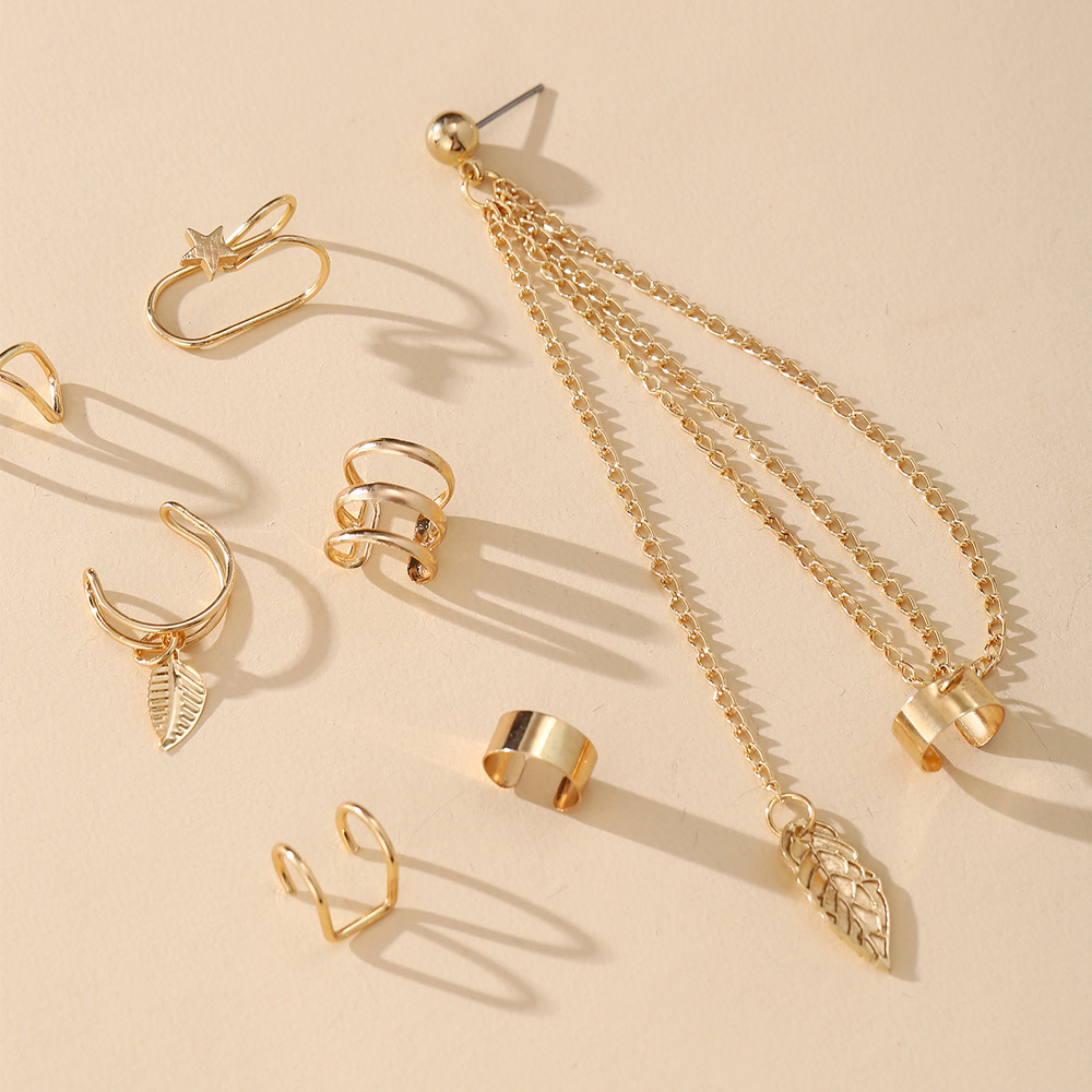 A creative and simple alloy earring set of 7 pieces with no ear piercings, a new cross-border style from Europe and America, 50076 details Picture