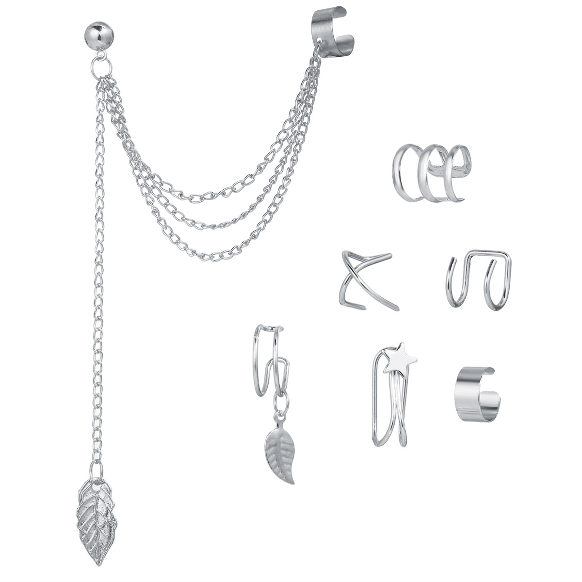 A creative and simple alloy earring set of 7 pieces with no ear piercings, a new cross-border style from Europe and America, 50076 Specification drawing