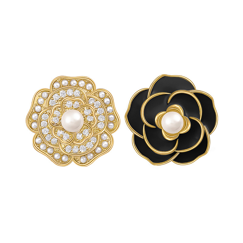Retro French camellia stud pearl earrings for women, 2021 new trend S925 silver needle trendy earrings Item Picture