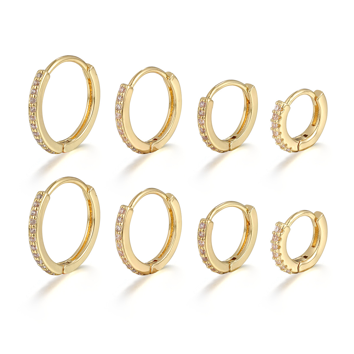 Cross-border fashion ear ring single-row earrings, O-shaped zircon micro-inlaid ear buckles, elegant female ear studs, piercing ring 4-piece set Item Picture