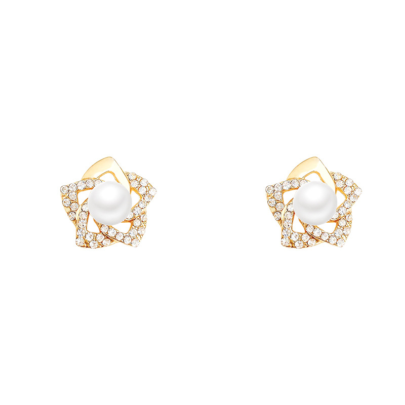 Niche design sense pearl flower earrings, internet-famous temperament pearl diamond-encrusted stud earrings, women's Instagram trendy and personalized earrings Item Picture