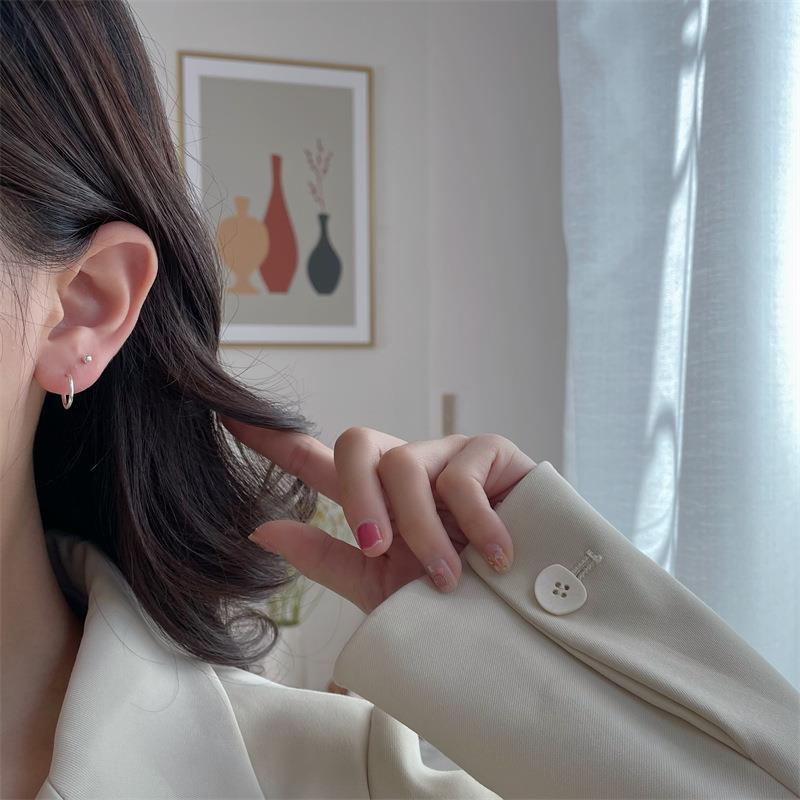 S925 Silver Needle C-shaped diamond Stud three-pair set, simple and versatile, cold earring set, Japanese and Korean style earrings wholesale details Picture