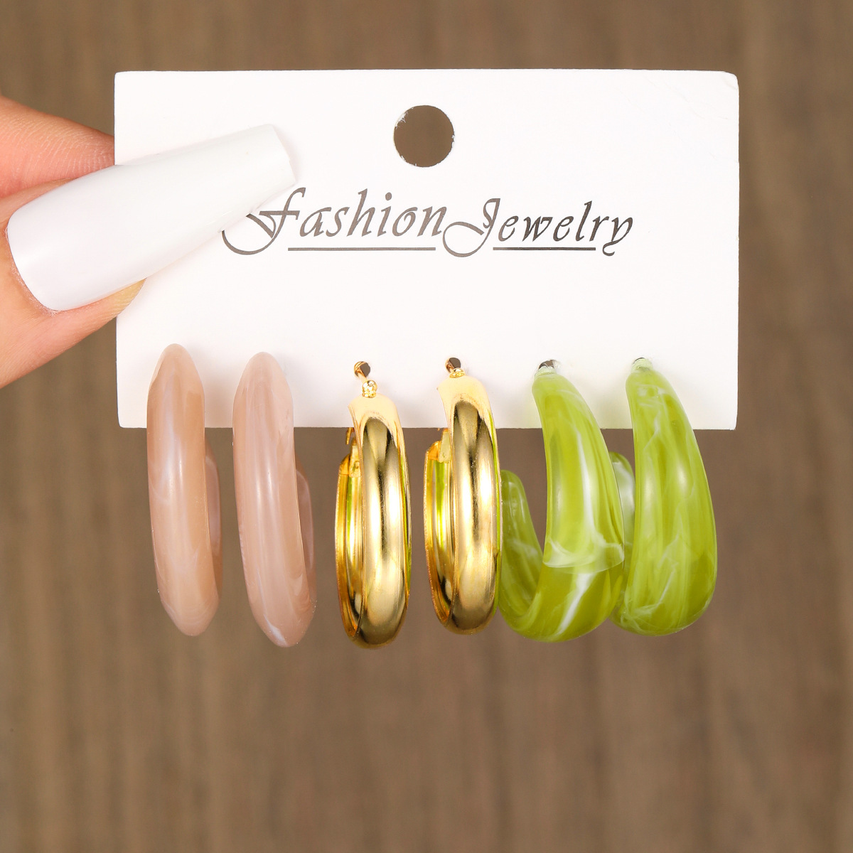 Cross-border European and American simple new C-shaped gold resin alloy Earrings 3-piece set retro women 's earrings Earrings full figure