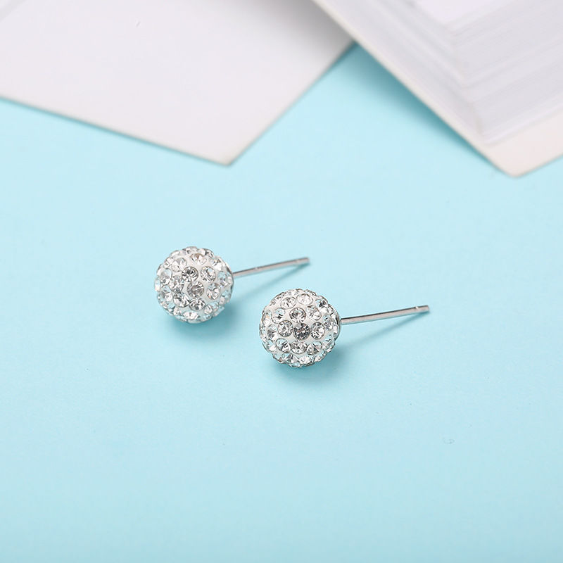 S925 Silver Shambhala Diamond Ball Stud earrings, Super Sparkling crystal ball earrings, round full diamond clay jewelry wholesale details Picture