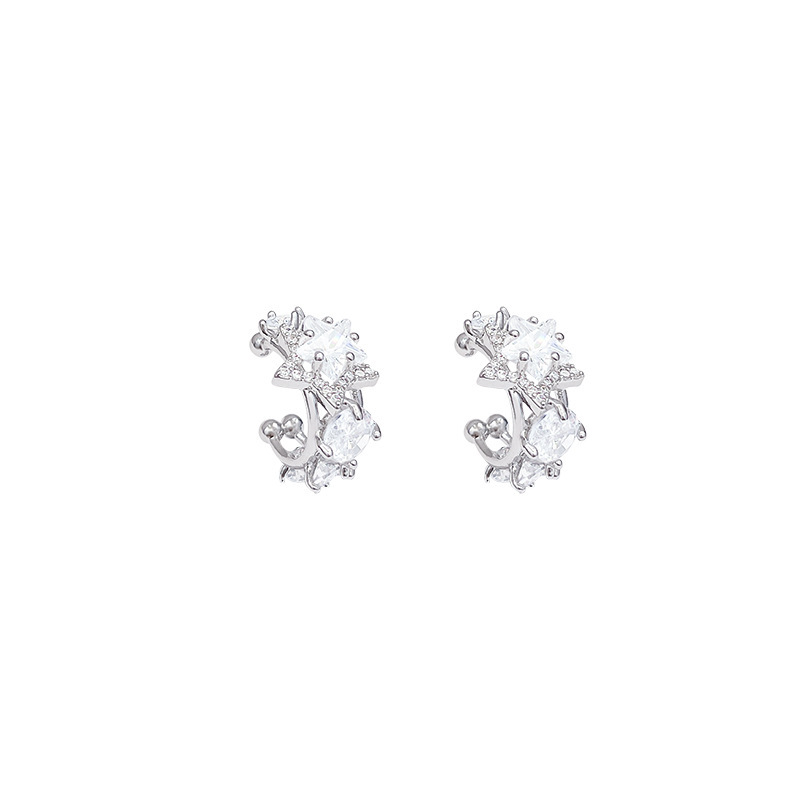 Copper micro-inlay star-shaped ear clips, unique ear bone clip earrings, light luxury and high-end feel, no ear piercings, new 2024 bestsellers Item Picture
