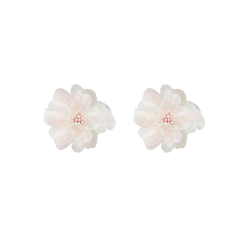 Pink rose stud earrings for women, 2025 new style super fairy fabric earrings, cute, sweet, high-end and elegant earrings Item Picture