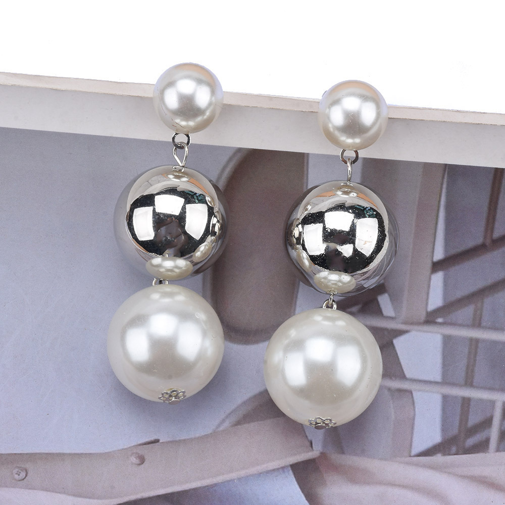 Summer new imitation pearl earrings, European and American earrings, women's fashion, Instagram influencer multi-layer CCB round bead earrings wholesale details Picture