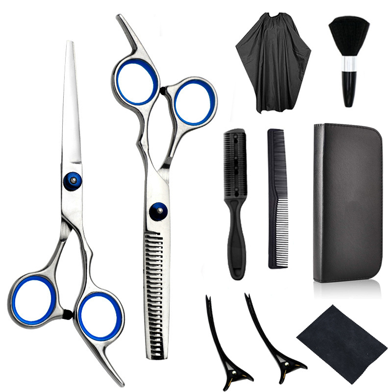 11-piece set of household hairdressing scissors, hair care set tools, straightening scissors, thinning scissors, hair scissors, hairdressing scissors Application Scenario
