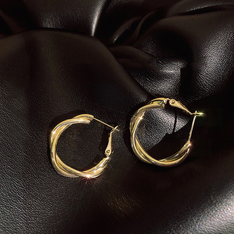 Metal twist earrings with a sense of design, a French retro and cold style for women, fashionable ear buckles, trendy and niche circle earrings with a cool temperament Specification drawing