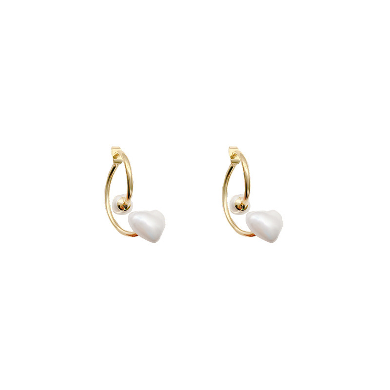 S925 silver needle niche geometric heart-shaped pearl earrings, women's Instagram simple and individual stud earrings, new fashionable earrings trend Item Picture