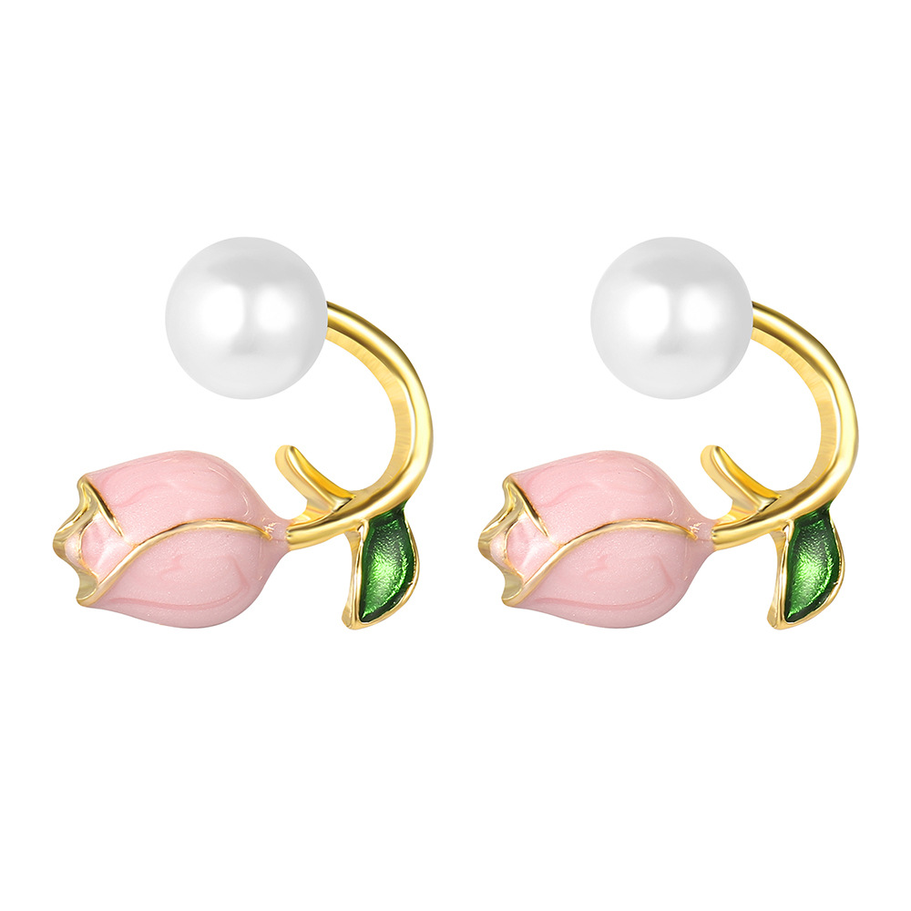 A new cross-border ear-hanging style romantic pink tulip stud, a creative two-wear earring, a light luxury and elegant ear accessory Item Picture