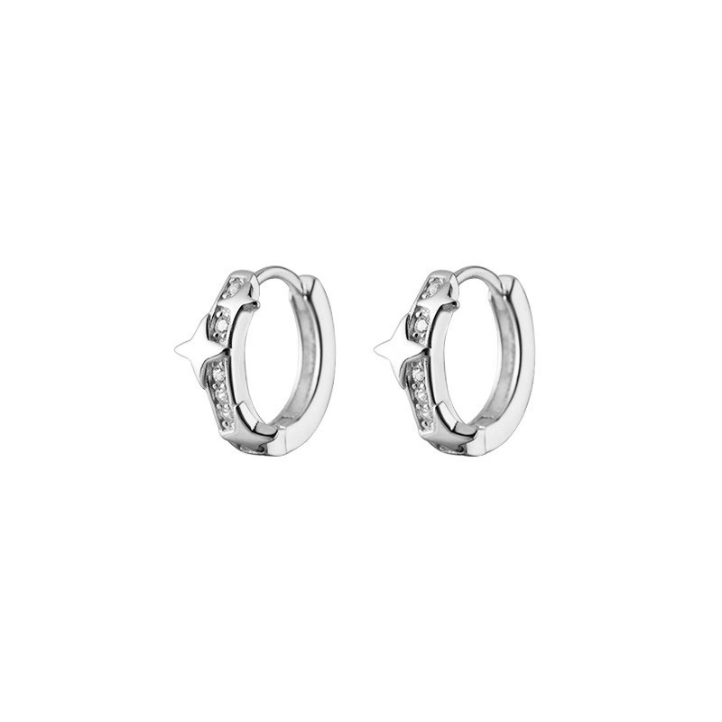 YOUZI Sparkling Diamond four-pointed star ear rings, women's niche design sense, circle five-pointed star zircon versatile earrings and earrings Item Picture