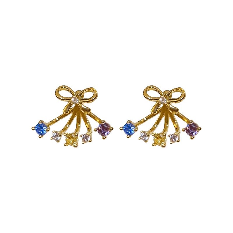 Super shiny colorful bow stud earrings for women, light luxury and high-end style earrings, niche design, new autumn and winter earrings Item Picture