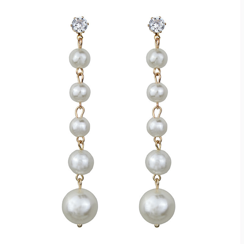 S925 Silver needle fashionable and elegant European and American light luxury long pearl zircon earrings, women's trendy tassel stud earrings details Picture