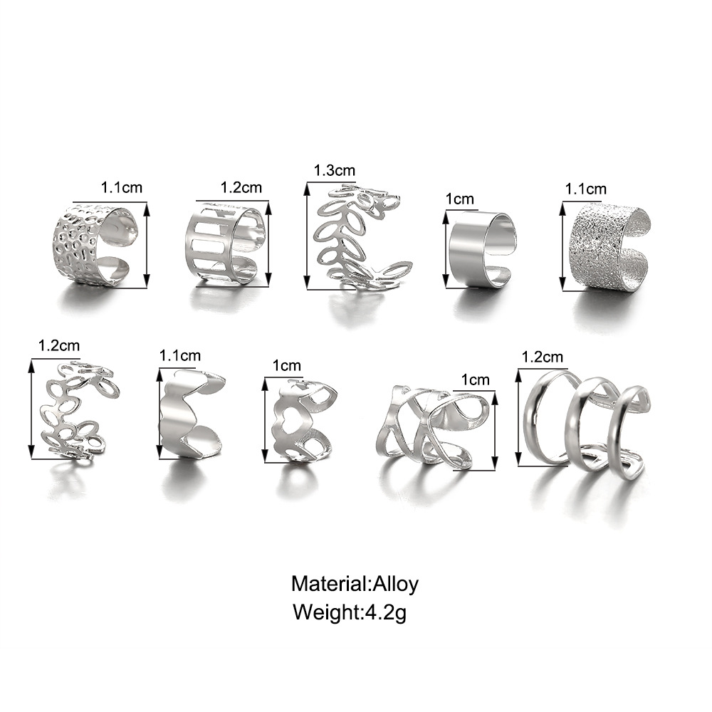 10 pieces of the new high-end design no-ear piercing ear bone clip earrings with a female personality, featuring golden leaf cutout C-shaped ear clips details Picture