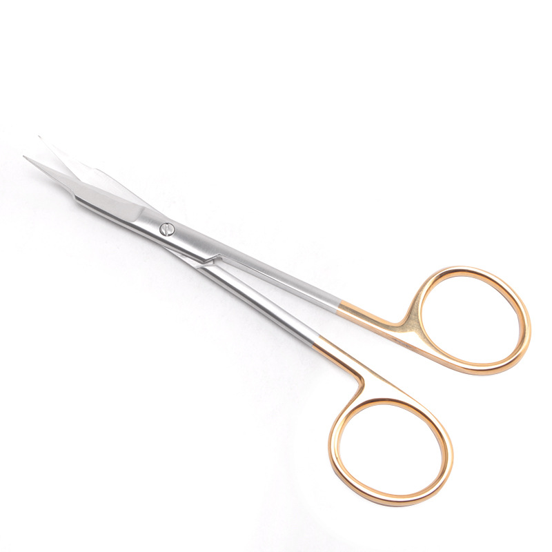 Stainless steel medical gold-handled scissors with inserts, straight and curved tips, surgical suture removal scissors, express double eyelid fine small scissors Item Picture