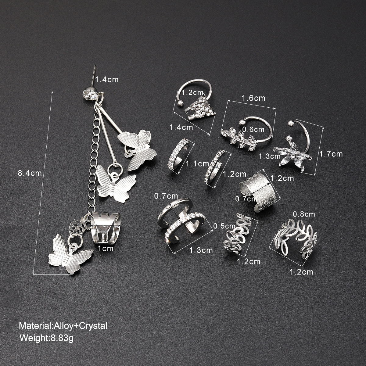 A 10-piece set of new cross-border non-perforated pseudocartilage ear bone clips with no ear holes and hollow C-shaped ear clips for men and women from Europe and America Specification drawing
