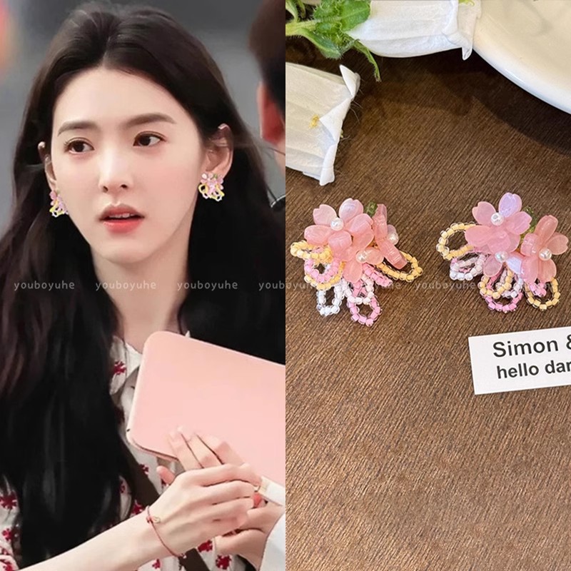 Wonderful Garden ~ Early Spring crabapple Flower beaded Earrings for Women, Super fairy-like style earrings, Dopamine sweet earrings full figure
